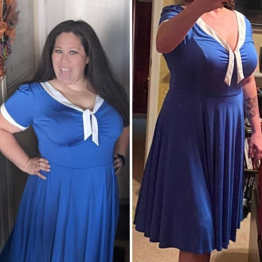 Unique Vintage Gwynnie Bee Contrast Trim Blue Dress, 2X - Picture 2 of 16